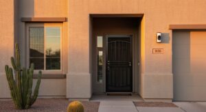 Arizona home with security screen door and security camera - home security systems vs security screens comparison