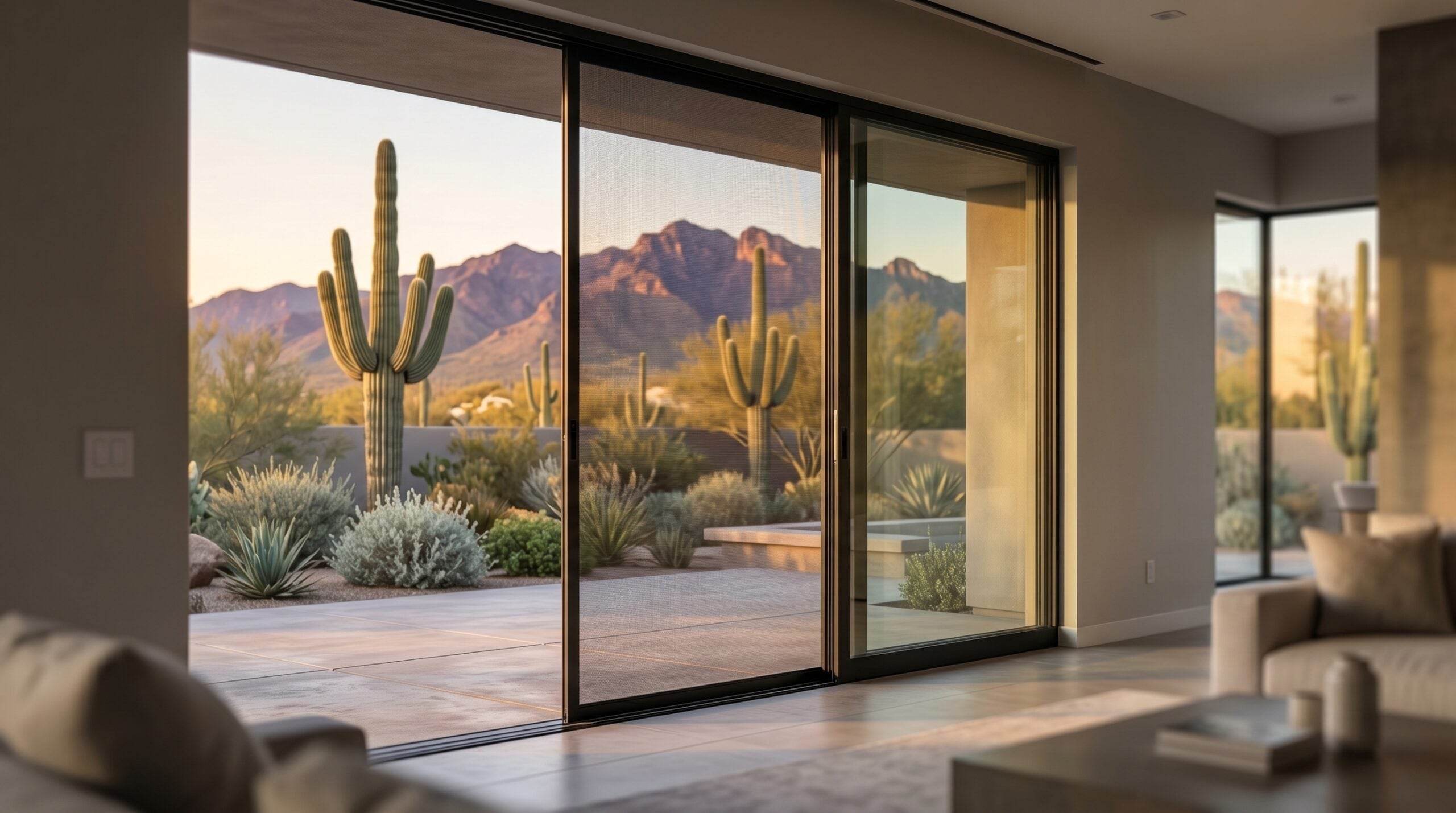 Phoenix patio with sliding glass door and security screen slider